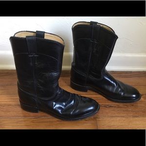 Justin Black Leather Cowboy Ropers